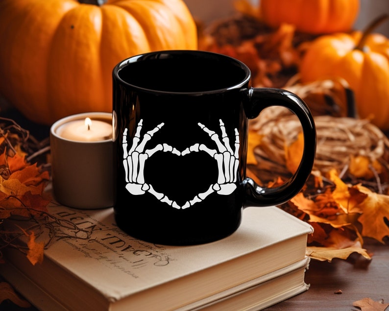 Skeleton Hands Heart Mug, Halloween Mug, Skeleton Mug, Skeleton Heart Mug, Spooky Love Mug, Cute Halloween Mug, Skeleton Love Mug image 4