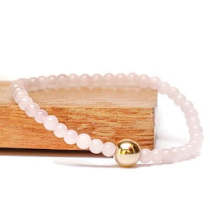 Rose Quartz Beaded Bracelet, Rose Quartz Bracelet Gold, Jewelry Gift for Her, 4mm Rose Quartz, Rose Quartz Dainty Bracelet, Gift for Mom