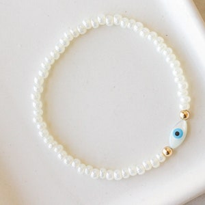 Evil Eye Bracelet, Good Luck Bracelet, Protection Bracelet, Blue Evil Eye, Seed Beaded Bracelet, Gift for Women, Small beaded bracelet