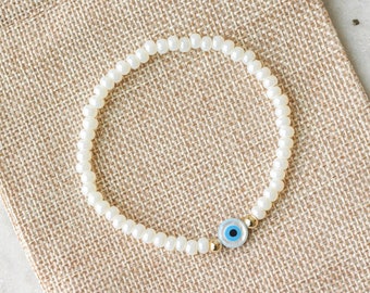 Evil Eye Bracelet, Good Luck Bracelet, Protection Bracelet, Blue Evil Eye, Seed Beaded Bracelet, Gift for Women, Small beaded bracelet