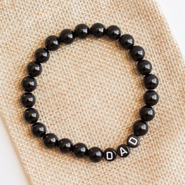 Black Onyx Men's Bracelet, Papa Dad Bracelet, Father's Day Gift, Custom Letter Bead Bracelet, Initial Bracelet, Name Bracelet, Gift for Dad