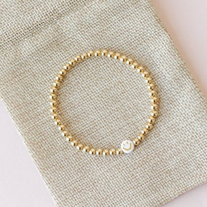 Smiley Face Bracelet Gold, Smiley Face Beaded Bracelet, Gold Filled Bracelet, Gold Filled Ball Bracelet, Happy Bracelet, Mother&#39;s Day Gift