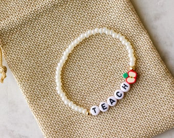 Teacher Appreciation Gift, Teacher Gifts, Gift for Teacher, Name Bracelet, Personalized Gift, Handmade Gift, Beaded Bracelet