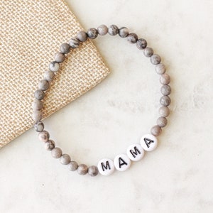 Personalized Name Bracelet, Custom Word Bracelet, Letter Bead Bracelet, Gray Beaded Bracelet, Zebra Jasper Beaded Bracelet, Gray Bracelet image 7