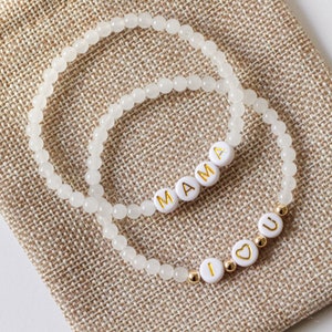 Personalized Name Bracelet, Custom Word Bracelet, Letter Bead Bracelet, Initial Bracelet, White Beaded Bracelet, White Jade Beaded Jewelry