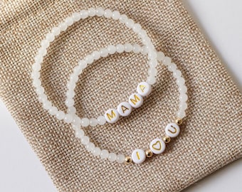 Personalized Name Bracelet, Custom Word Bracelet, Letter Bead Bracelet, Initial Bracelet, White Beaded Bracelet, White Jade Beaded Jewelry