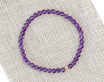 Amethyst Beaded Bracelet, February Birthstone Bracelet, Birthday Gift for Her, Gemstone beaded bracelet, Purple Bracelet, Amethyst Jewelry