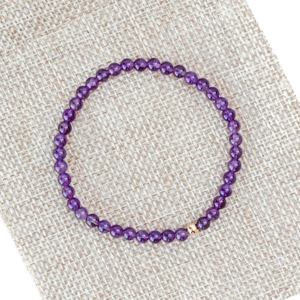 Amethyst Beaded Bracelet, February Birthstone Bracelet, Birthday Gift for Her, Gemstone beaded bracelet, Purple Bracelet, Amethyst Jewelry