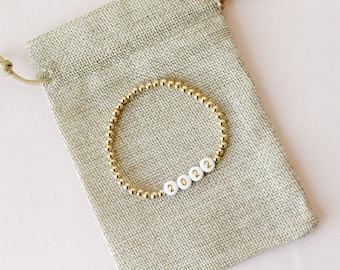 Gold Filled Beaded Bracelet, Number Bracelet, Personalized Beaded Bracelet, Personalized Gift for Her, Dainty Gold Bracelet, 2022 Bracelet