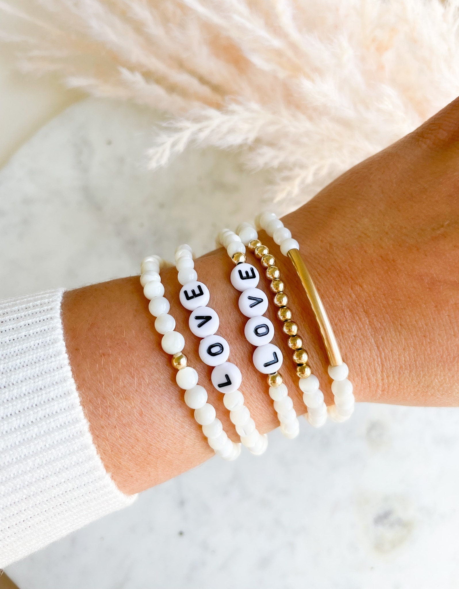 Stacking Friendship Bracelet Set BE THE CHANGE with Cultured Freshwater Pearls and Beads Stacking Friendship Bracelet Set BE THE CHANGE with Cultured Freshwater Pearls and Beads