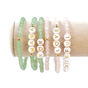 Custom Name Bracelet, Word Bracelet, Personalized Letter Bracelet, Initial Bracelet, Rose Quartz Beaded Bracelet, Rose Quartz Jewelry image 4