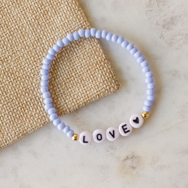 Custom Name Bracelet, Personalized Beaded Bracelet, Beaded Bracelet, Friendship Bracelet, Gift for Mom, Light Blue Bracelet, Glass Beads