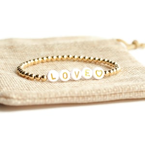 Gold Filled Beaded Bracelet, Name Jewelry, Personalized Name Bracelet, Personalized Gift for Her, Dainty Gold Bracelet, Gift For Mom