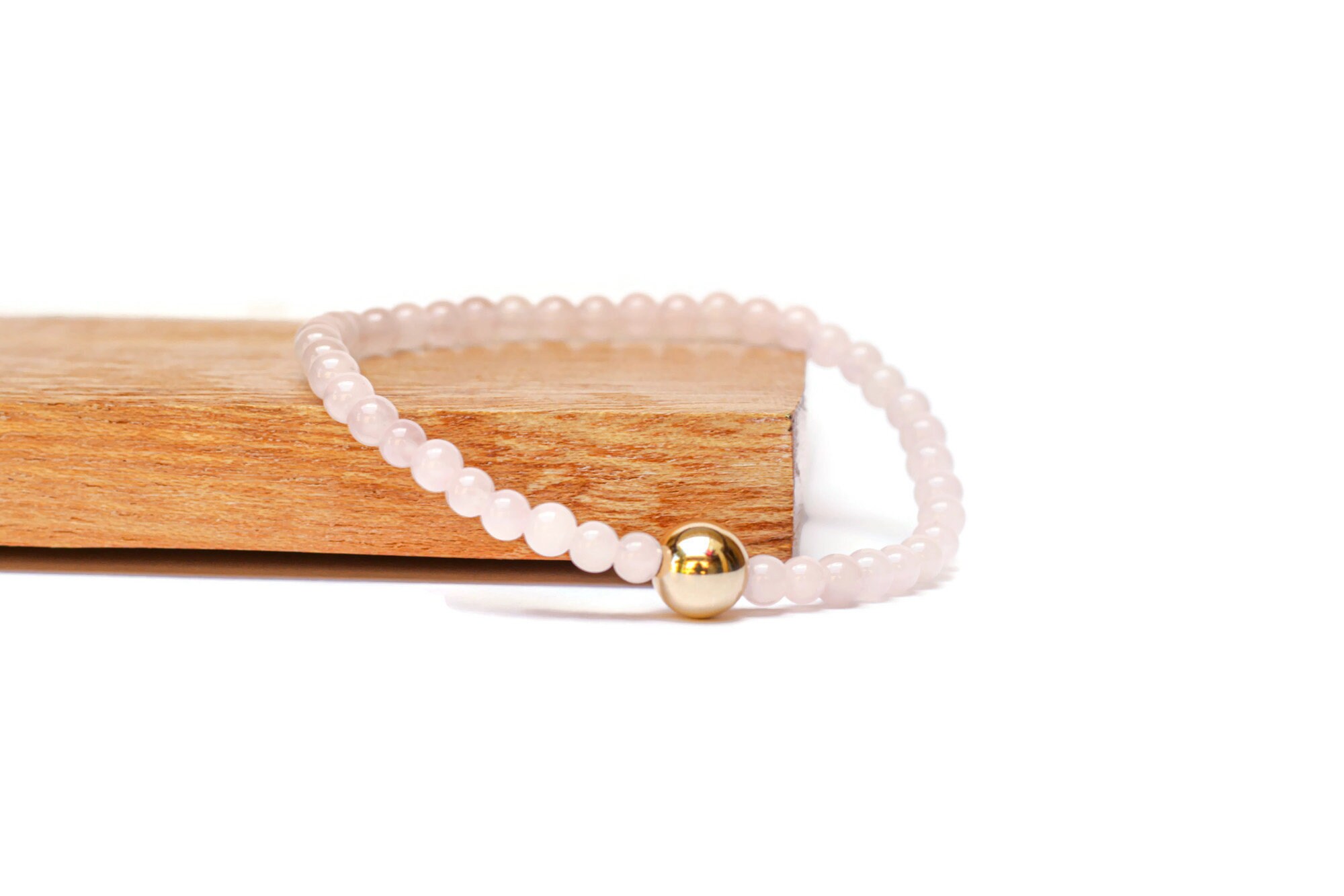 Rose Quartz Beaded Bracelet, Rose Quartz Bracelet Gold, Jewelry Gift for Her, 4mm Rose Quartz, Rose Quartz Dainty Bracelet, Gift for Mom