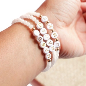 Custom Name Bracelet, Word Bracelet, Personalized Letter Bracelet, Initial Bracelet, Rose Quartz Beaded Bracelet, Rose Quartz Jewelry image 8
