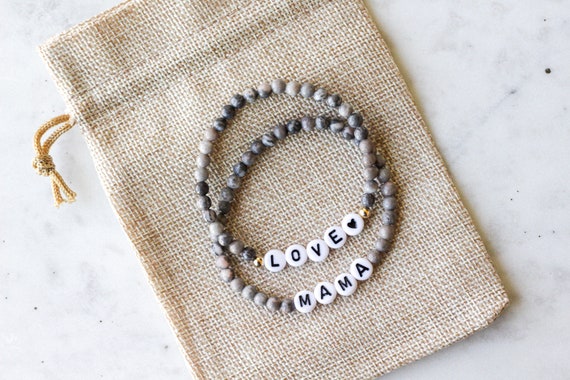 Personalized Letter Stone Bead Bracelet Custom Friendship Name Initial Date  Word Love Bracelet DIY Gift for Him Her Couples Matching 