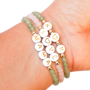 Custom Name Bracelet, Word Bracelet, Personalized Letter Bracelet, Initial Bracelet, Rose Quartz Beaded Bracelet, Rose Quartz Jewelry image 3