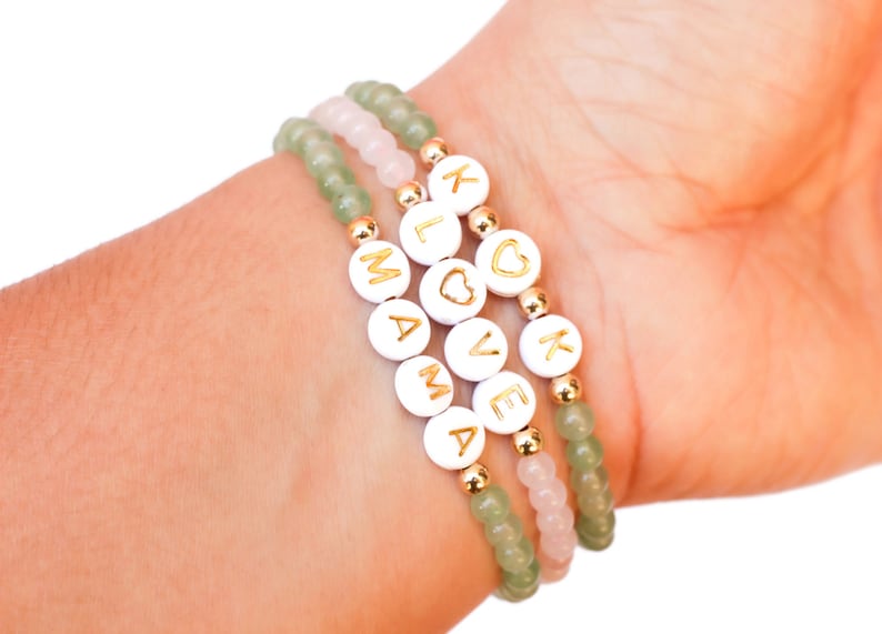 Word Bracelet Initial Bracelet Rose Quartz Jewelry Custom Name Bracelet Rose Quartz Beaded Bracelet Personalized Letter Bracelet