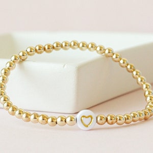 Mother&#39;s Day Gift, Heart Beaded Bracelet, Gold Filled Bracelet, Gold Filled Beaded Bracelet, Dainty Gold Bracelet, Gold Stretch Bracelet
