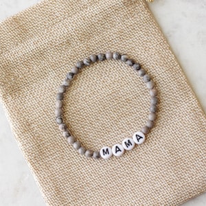 Personalized Name Bracelet, Custom Word Bracelet, Letter Bead Bracelet, Gray Beaded Bracelet, Zebra Jasper Beaded Bracelet, Gray Bracelet image 4