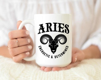 Aries Energetic and determined Mug, Horoscope Mug, Astrology Gift, Unique Birthday Gift, Birthday Gift, cute mugs, boho mugs, zodiac mugs
