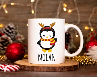 Personalised Penguin Christmas Mug, Penguin Lover Mug, Custom Name Mug, Personalised Gift, Cute Christmas Gift, Penguin mug, gift for kids