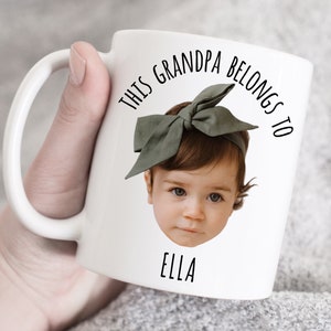 This grandpa belongs to mug, custom grandchild mug, face cut out mug, custom gift for grand father, baby face custom mug. custom grandpa mug