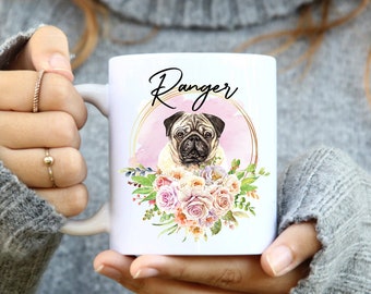 Pug Mug, Personalized Pug Mug, Custom Pug Gift, Customized Coffee Mug, pug mom mug, pug dad mug, Dog Lover Gift, Pet portrait Mug, pet Mug,