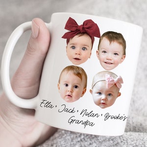 Four baby face mug, cute custom mug, funny baby face mug, baby photo mug, custom grandchild mug, gift for daddy, custom father&#39;s day mug
