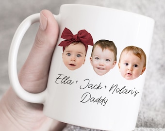 Three baby face mug, gift for grandfather, gift for grandmother, grandchild custom mug, baby face gift, custom photo and text mug, baby face