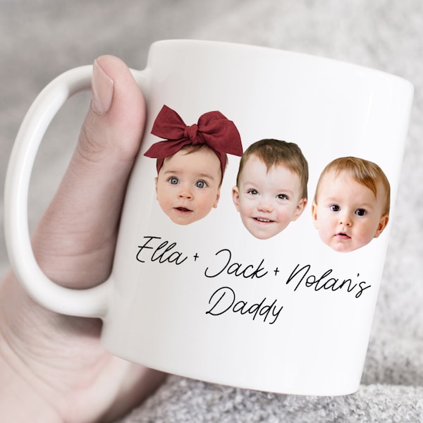 Three baby face mug, gift for grandfather, gift for grandmother, grandchild custom mug, baby face gift, custom photo and text mug, baby face