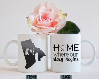 Casa dove inizia la nostra storia, tazza di stato, tazza di stato di casa, tazza di stato personalizzata, tazza di caffè di stato, regalo personalizzato, tazza di caffè personalizzata, tazza di casa
