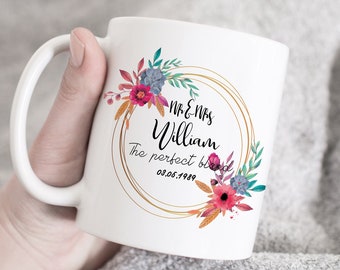 Custom floral mug, anniversary gift, custom anniversary mug, personalized gift, custom gift, customize mug, wedding gift, custom wedding mug