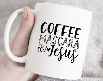 Tazza di caffè, mascara e caffè Jesus, tazza di caffè cristiana, tazza di caffè divertente, tazza religiosa, regalo del giorno della mamma, tazza regalo di compleanno, tazza di Gesù