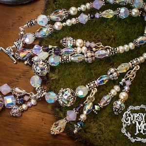Stunning Necklace | High-Quality Crystal and Crystal Pearl Beads | Romantic Tassel Necklace | OOAK | White Ivory Silver Clear