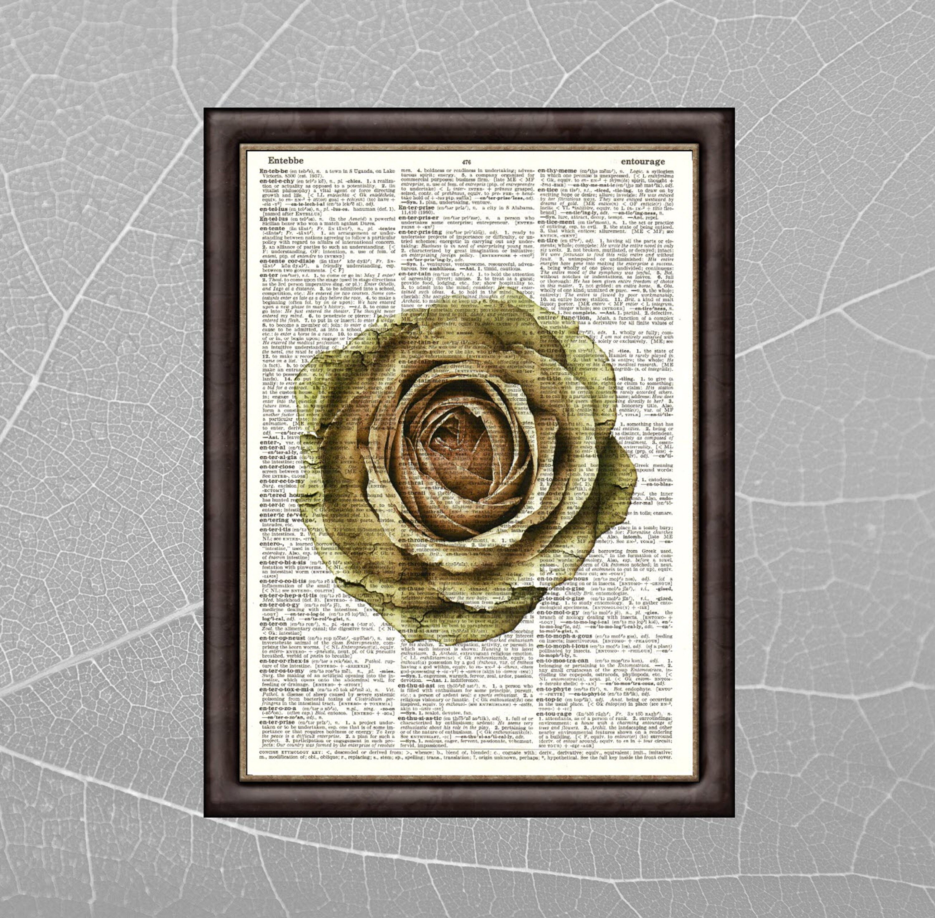 Vintage Rose Wall Art Print on ORIGINAL Dictionary Page Etsy UK