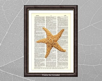 Starfish DICTIONARY ART PRINT - Beach Wall Art - Vintage Upcycled Dictionary Page - Unframed