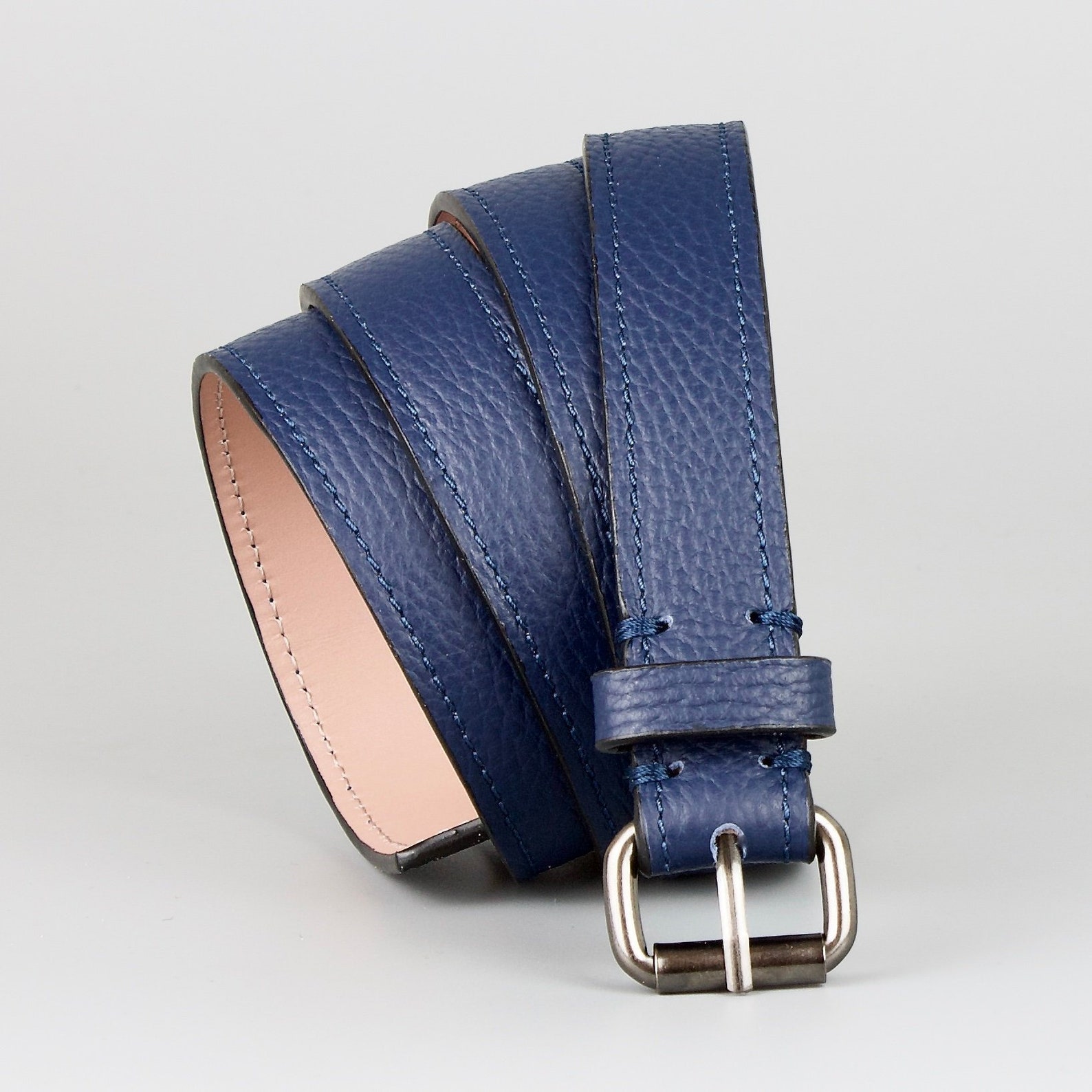 Navy blue fullgrain leather belt. Dark blue fashion leather Etsy