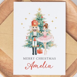 Personalized Nutcracker Christmas Card, Custom Name Ballerina Card for Daughter Granddaughter Niece, Magical Holiday Ballet Dancer Xmas Tree