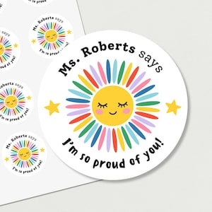 Personalized Teacher Reward Stickers, Custom Proud of You Labels for Students, Well Done Teacher Stationery, Cute Sunshine Super Star Kids