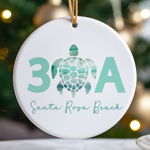 30A Florida Christmas Ornament, Custom Coastal Ceramic Ornament, 30A Beach Names Keepsake, Grayton Santa Rosa Aly's Beach Personalized Gift
