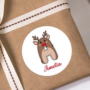 Personalized Christmas Stickers, Alphabet Letter Holiday Labels, Kids Reindeer Elf Snowman Tag, Custom Christmas Favors, Xmas Gift Wrap