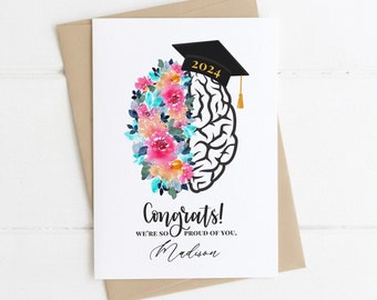 Personalized Graduation Card, Colorful Watercolor Floral Congratulations New Grad, We're So Proud of You Name, Custom 2024 Graduation Gift