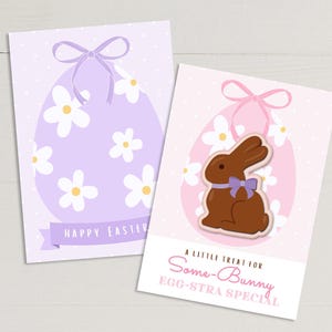 DRUCKBARE Osterkekskarten, Mini 3,5 x 5-Plätzchenkartenrücken, digitales Retro-Gänseblümchen Frohe Ostern Wortspiel Gefälligkeiten, rosa Schleife DIY einige Häschen-Leckereien