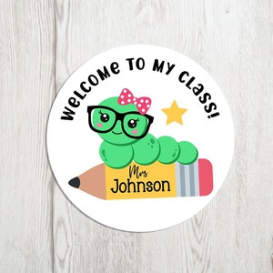 Personalized Back to School Stickers, Custom Teacher Favors Welcome to My Class, First Day of School Labels, Cute Kids Bookworm Pre-K Tags