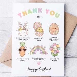 DRUCKBARE Lehrer Karte für Ostern, Frühling Danke Lehrer Hinweis, Hoppy Ostern Lehre Wortspiele Digitale Grußkarte DIY, Häschen Ei Gänseblümchen