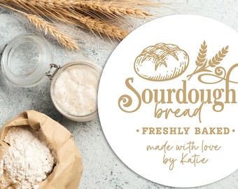 Personalized Sourdough Stickers, Custom Homemade Labels, Cute Small Business Bakery Stickers, Freshly Baked Bread Labels, Made with Love By