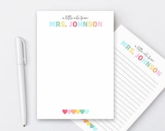 Personalized Teacher Note Pad, Colorful Custom School Stationery, New Teacher Appreciation Gift, Thank You Teacher End of Year, Cute Hearts