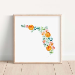 Florida Watercolor Art Print, Florida State Wall Art, Floral Watercolor Florida Map Print, Florida Housewarming Gift, Unique Florida Art