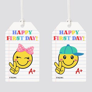 Premier jour d'école Gift Tag PRINTABLE, Digital Back to School Favors, Colorful Welcome Back Kids Tags, Smiley Boy GIrl Class DIY Labels